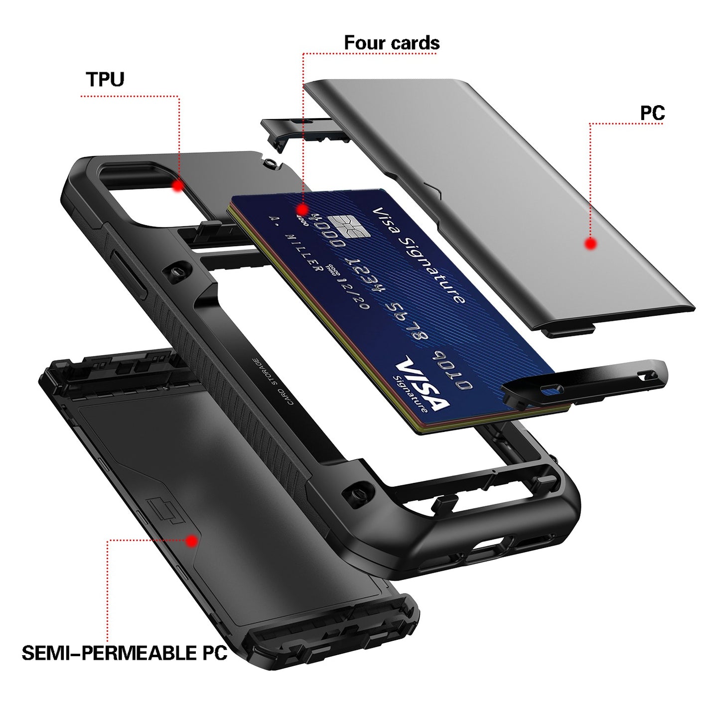 For Apple iPhone 11 6.1 inch Anti-fall Shockproof Card Slot Design TPU+PC Mobile Phone Case Shell