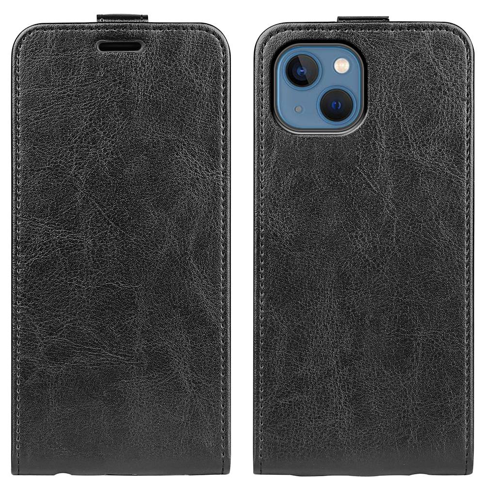 For iPhone 14 Plus 6.7 inch Impact Proof Vertical Flip Case Crazy Horse Texture PU Leather Magnetic Clasp Phone Cover with Card Holder