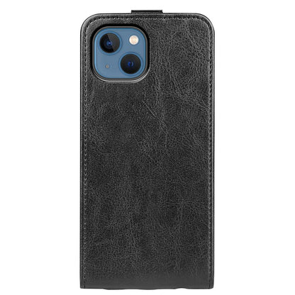 For iPhone 14 Plus 6.7 inch Impact Proof Vertical Flip Case Crazy Horse Texture PU Leather Magnetic Clasp Phone Cover with Card Holder