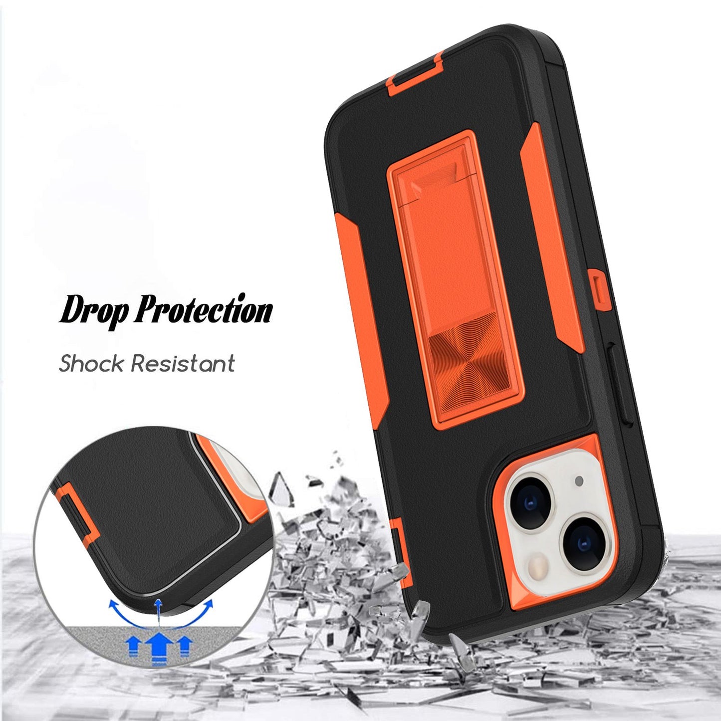 For iPhone 13 mini 5.4 inch Back Shell, Bump Proof PC + TPU Hybrid Phone Cover with Integrated Kickstand Car Mount Metal Sheet Case