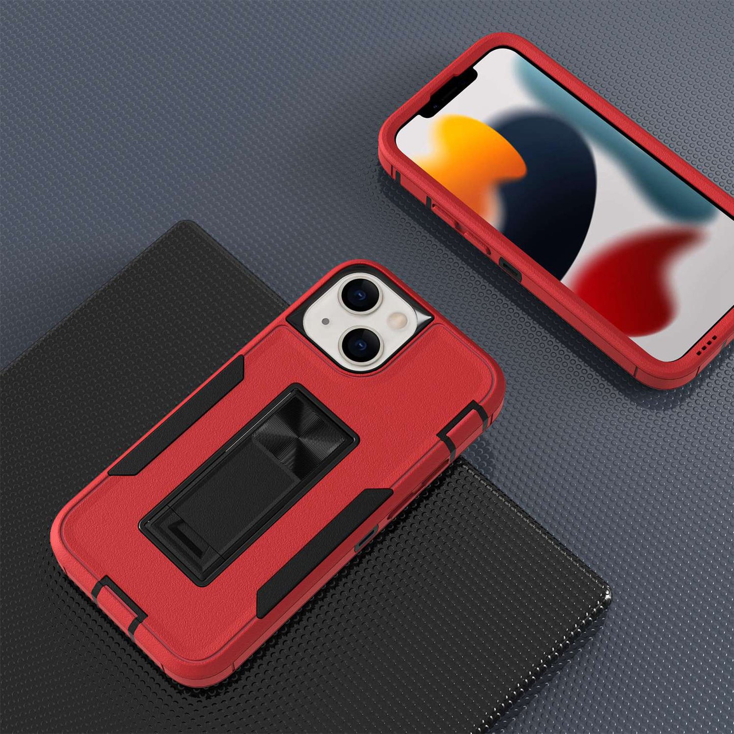 For iPhone 13 mini 5.4 inch Back Shell, Bump Proof PC + TPU Hybrid Phone Cover with Integrated Kickstand Car Mount Metal Sheet Case