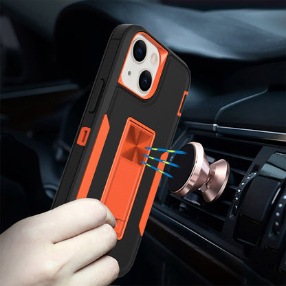 For iPhone 13 mini 5.4 inch Back Shell, Bump Proof PC + TPU Hybrid Phone Cover with Integrated Kickstand Car Mount Metal Sheet Case