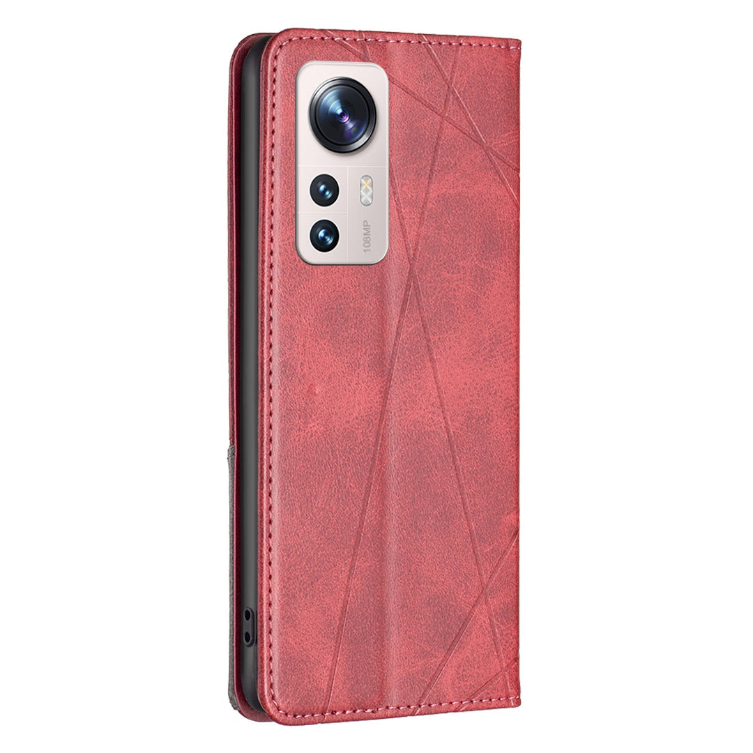 For Xiaomi 12 Lite BF Imprinting Pattern Series-1 Geometric Imprinted Magnetic Auto-absorbed PU Leather Cover Card Holder Stand Inner TPU Case