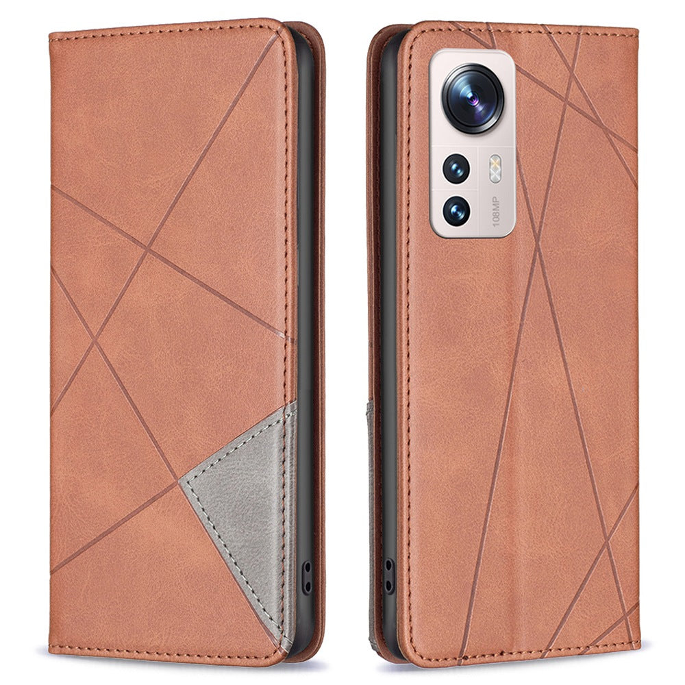 For Xiaomi 12 Lite BF Imprinting Pattern Series-1 Geometric Imprinted Magnetic Auto-absorbed PU Leather Cover Card Holder Stand Inner TPU Case