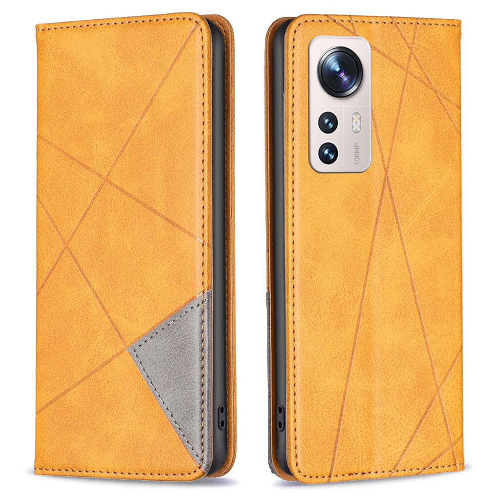 For Xiaomi 12 Lite BF Imprinting Pattern Series-1 Geometric Imprinted Magnetic Auto-absorbed PU Leather Cover Card Holder Stand Inner TPU Case