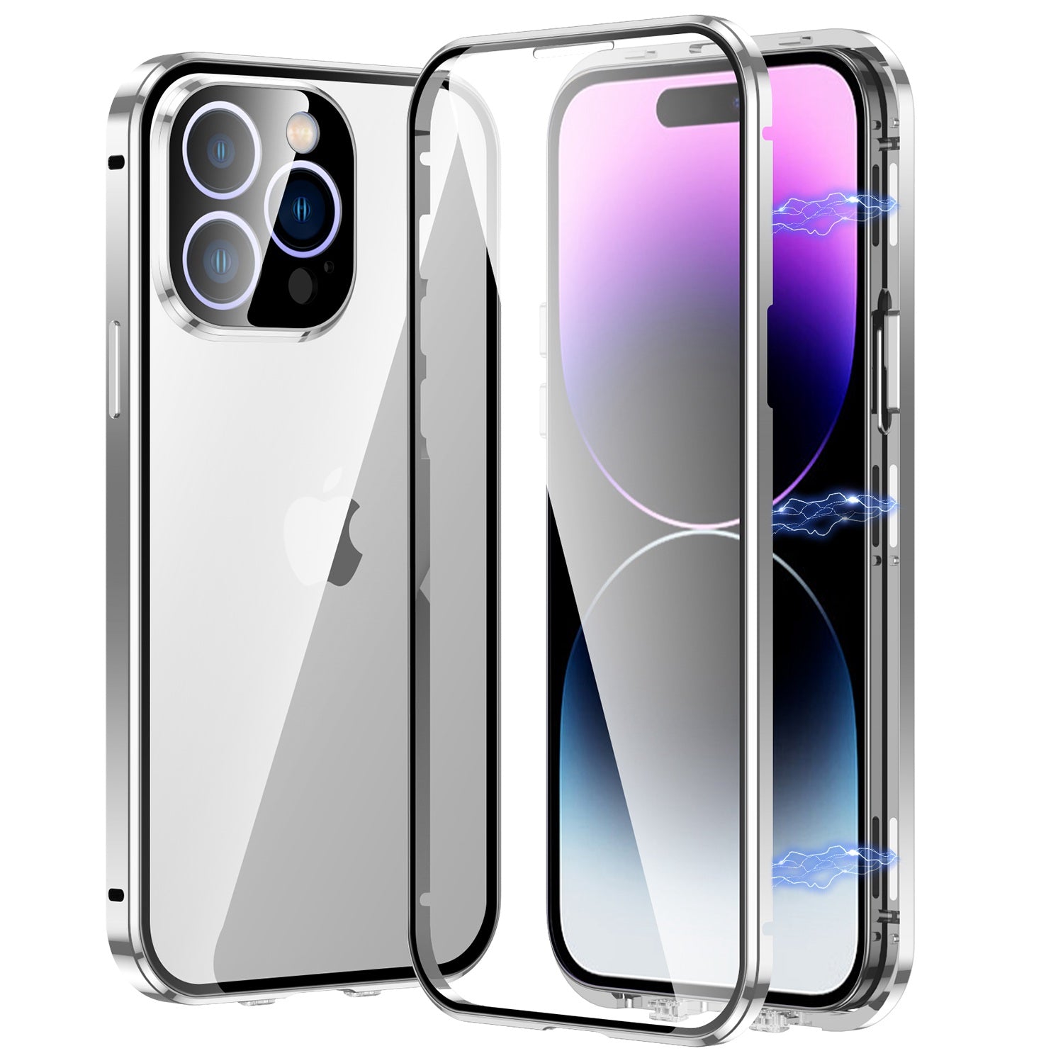 For iPhone 14 Pro Max Phone Case Full Protection Shockproof Case Metal + Tempered Glass Magnetic Phone Cover with Self-Locking Buckle