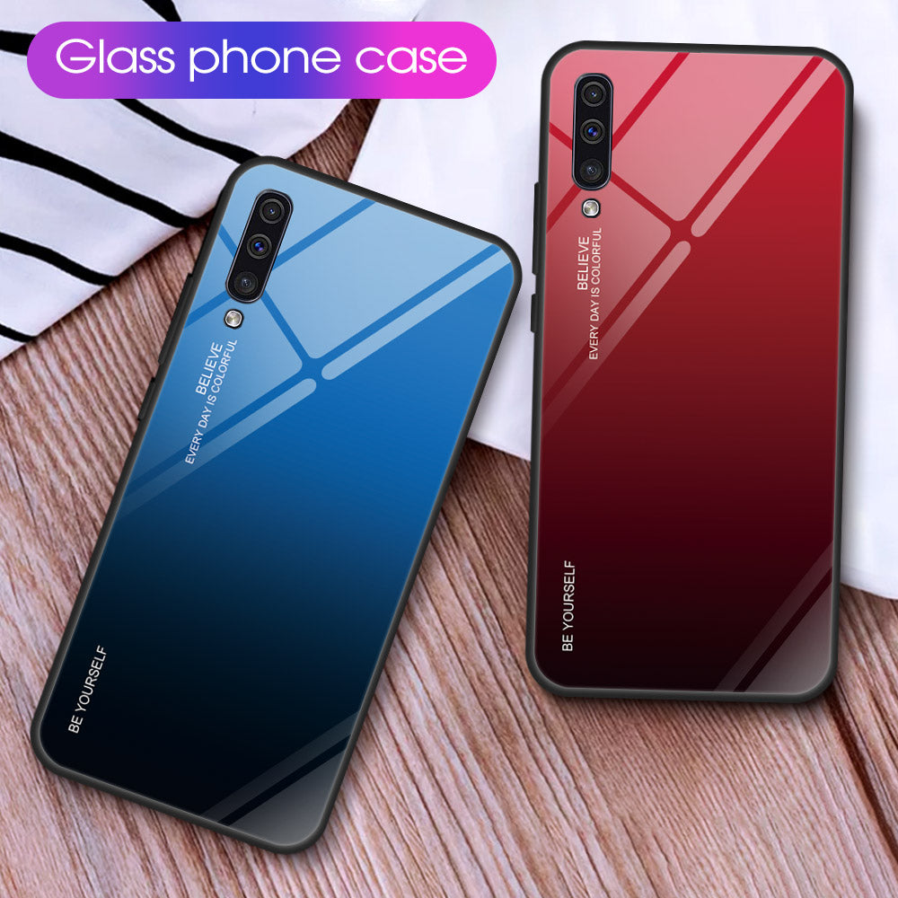 [Gradient Color] Glass + TPU + PC Phone Case Accessory for Samsung Galaxy A50 / A50s / A30s