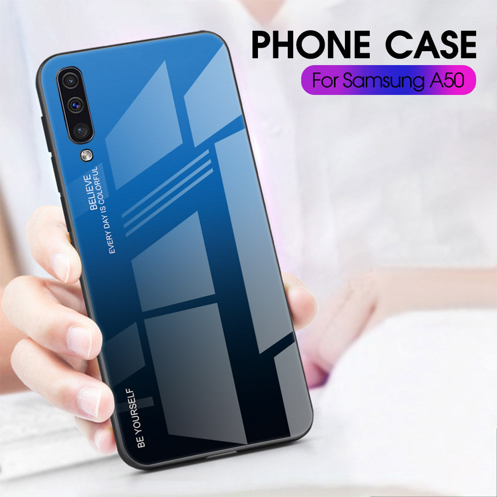 [Gradient Color] Glass + TPU + PC Phone Case Accessory for Samsung Galaxy A50 / A50s / A30s