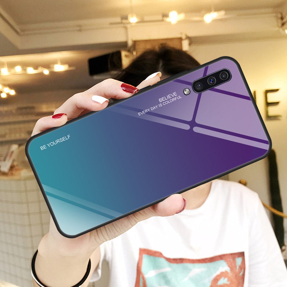 [Gradient Color] Glass + TPU + PC Phone Case Accessory for Samsung Galaxy A50 / A50s / A30s