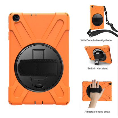 [Built-in Hand Holder Strap] 360° Swivel PC + Silicone Combo Kickstand Shell with Shoulder Strap for Samsung Galaxy Tab A 10.1 (2019) SM-T515