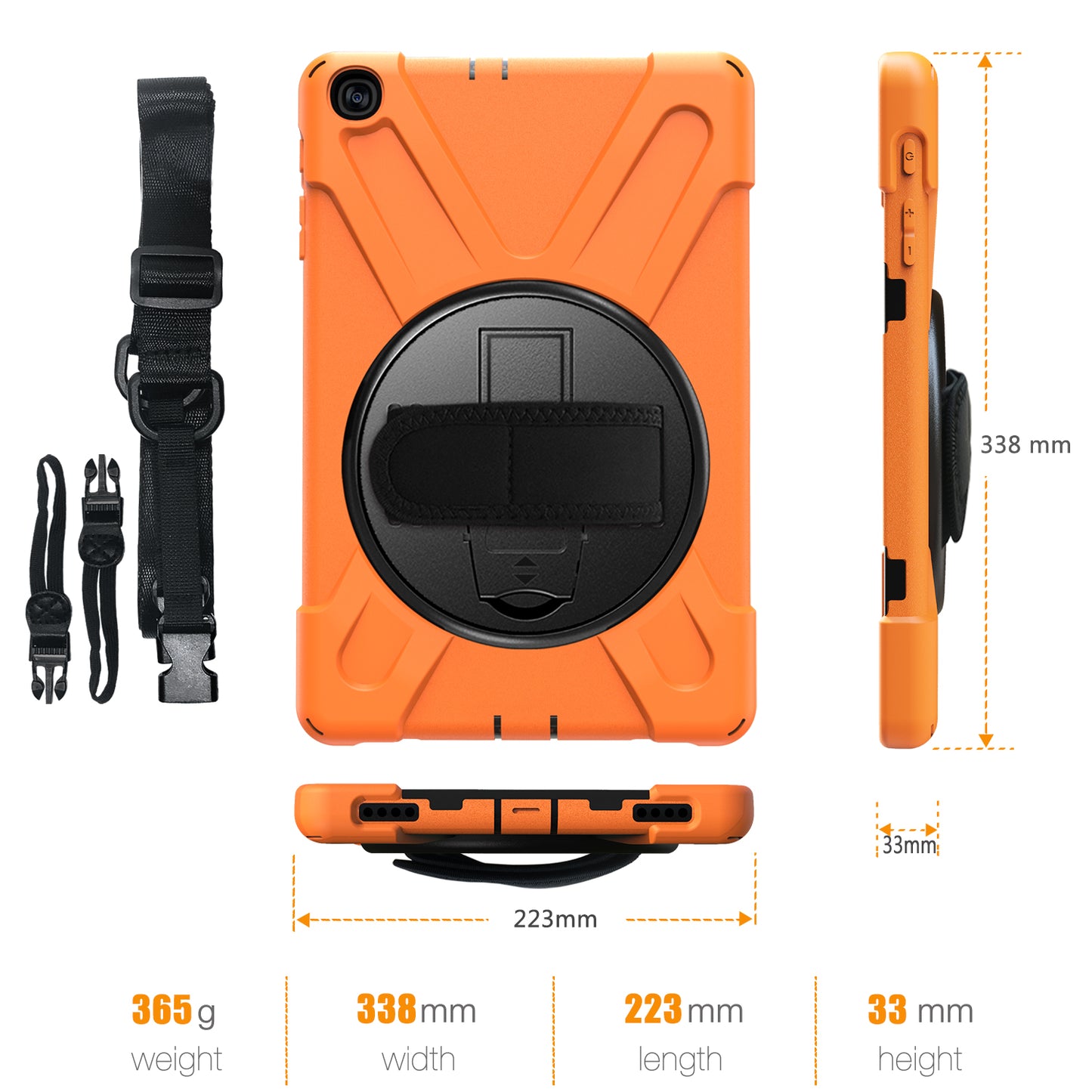 [Built-in Hand Holder Strap] 360Â° Swivel PC + Silicone Combo Kickstand Shell with Shoulder Strap for Samsung Galaxy Tab A 10.1 (2019) SM-T515