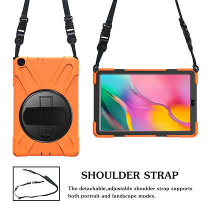 [Built-in Hand Holder Strap] 360Â° Swivel PC + Silicone Combo Kickstand Shell with Shoulder Strap for Samsung Galaxy Tab A 10.1 (2019) SM-T515