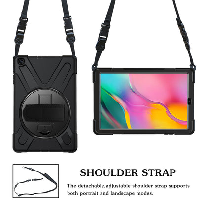 [Built-in Hand Holder Strap] 360Â° Swivel PC + Silicone Combo Kickstand Shell with Shoulder Strap for Samsung Galaxy Tab A 10.1 (2019) SM-T515