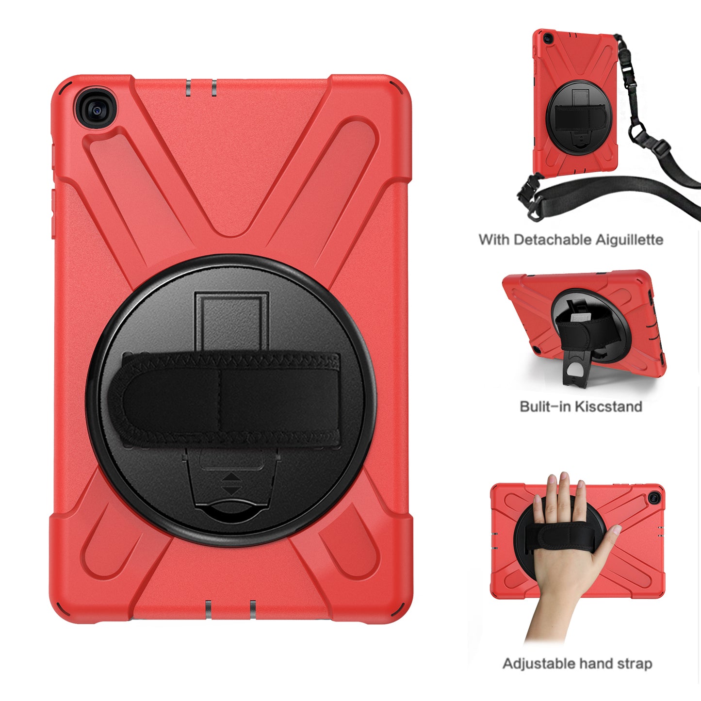 [Built-in Hand Holder Strap] 360° Swivel PC + Silicone Combo Kickstand Shell with Shoulder Strap for Samsung Galaxy Tab A 10.1 (2019) SM-T515