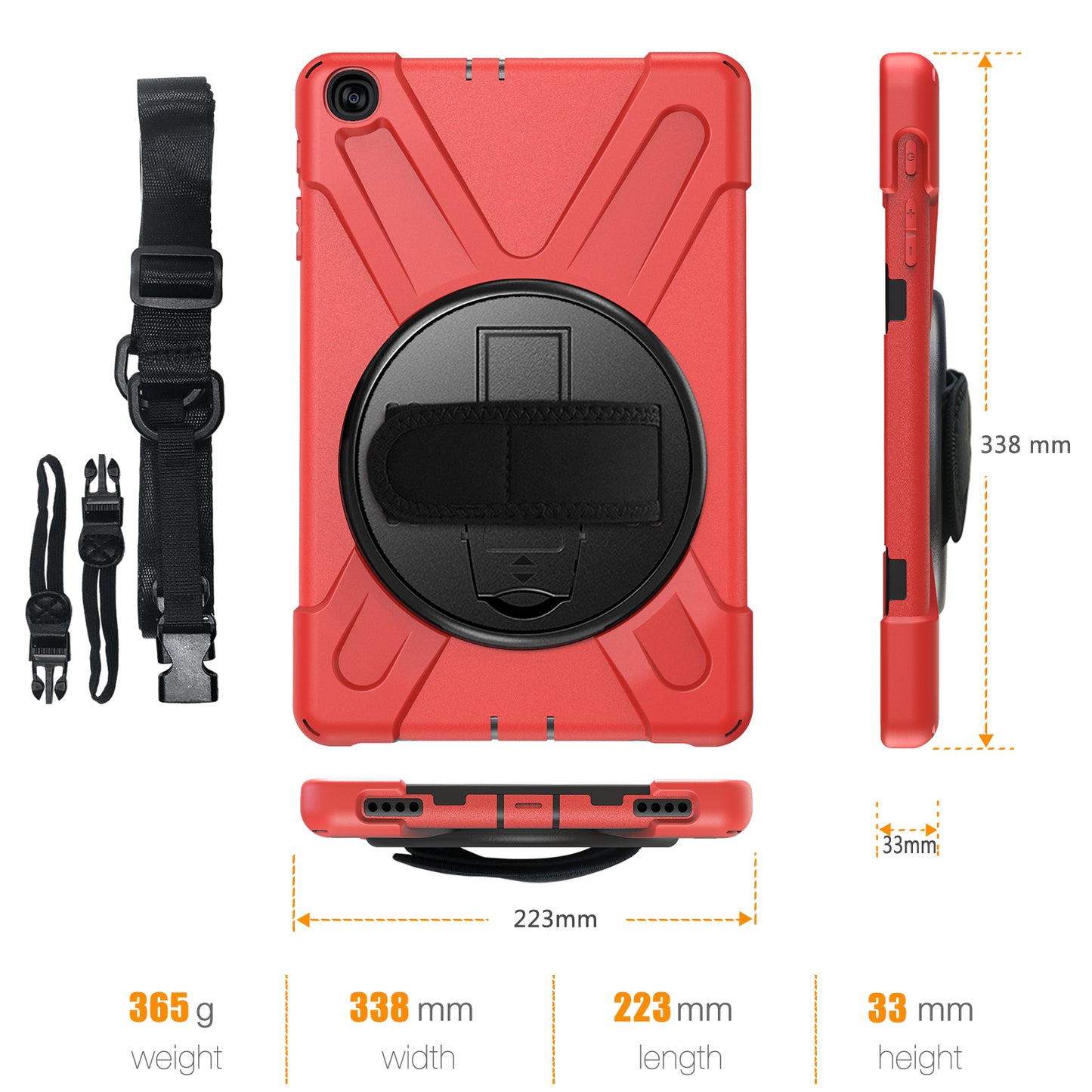 [Built-in Hand Holder Strap] 360Â° Swivel PC + Silicone Combo Kickstand Shell with Shoulder Strap for Samsung Galaxy Tab A 10.1 (2019) SM-T515