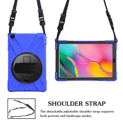 [Built-in Hand Holder Strap] 360Â° Swivel PC + Silicone Combo Kickstand Shell with Shoulder Strap for Samsung Galaxy Tab A 10.1 (2019) SM-T515