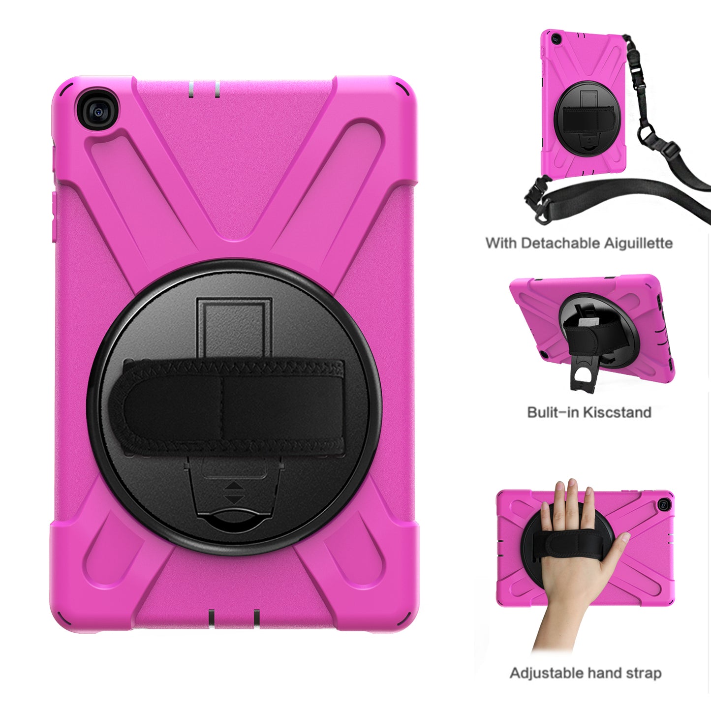 [Built-in Hand Holder Strap] 360° Swivel PC + Silicone Combo Kickstand Shell with Shoulder Strap for Samsung Galaxy Tab A 10.1 (2019) SM-T515