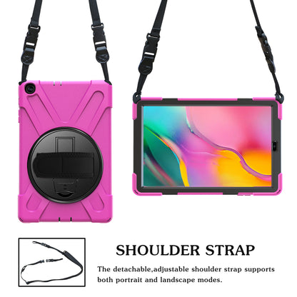 [Built-in Hand Holder Strap] 360Â° Swivel PC + Silicone Combo Kickstand Shell with Shoulder Strap for Samsung Galaxy Tab A 10.1 (2019) SM-T515