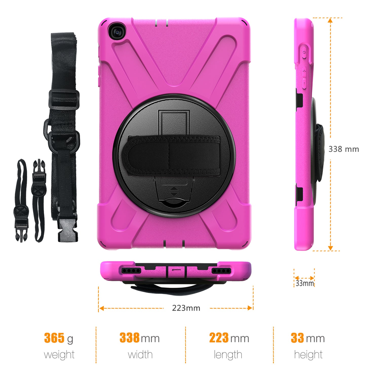 [Built-in Hand Holder Strap] 360Â° Swivel PC + Silicone Combo Kickstand Shell with Shoulder Strap for Samsung Galaxy Tab A 10.1 (2019) SM-T515