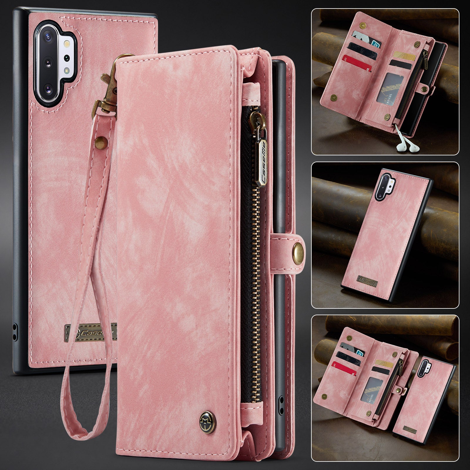 CASEME 008 Series  for Samsung Galaxy Note 10 Plus / 10 Plus 5G 2-in-1 Detachable Magnetic Wallet Case Split Leather Zipper Stand Protective Phone Cover