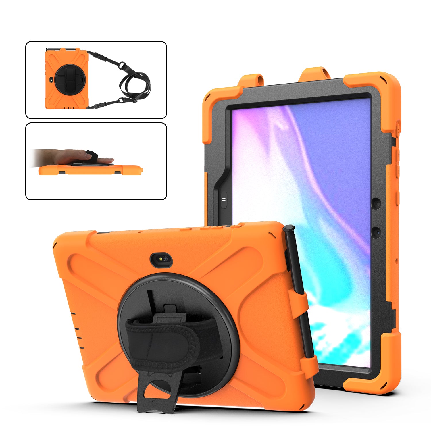 [X-Shape] PC + Silicone 360 Degree Swivel Kickstand Case with Hand Strap and Shoulder Strap for Samsung Galaxy Tab Active Pro(Wi-Fi) SM-T540