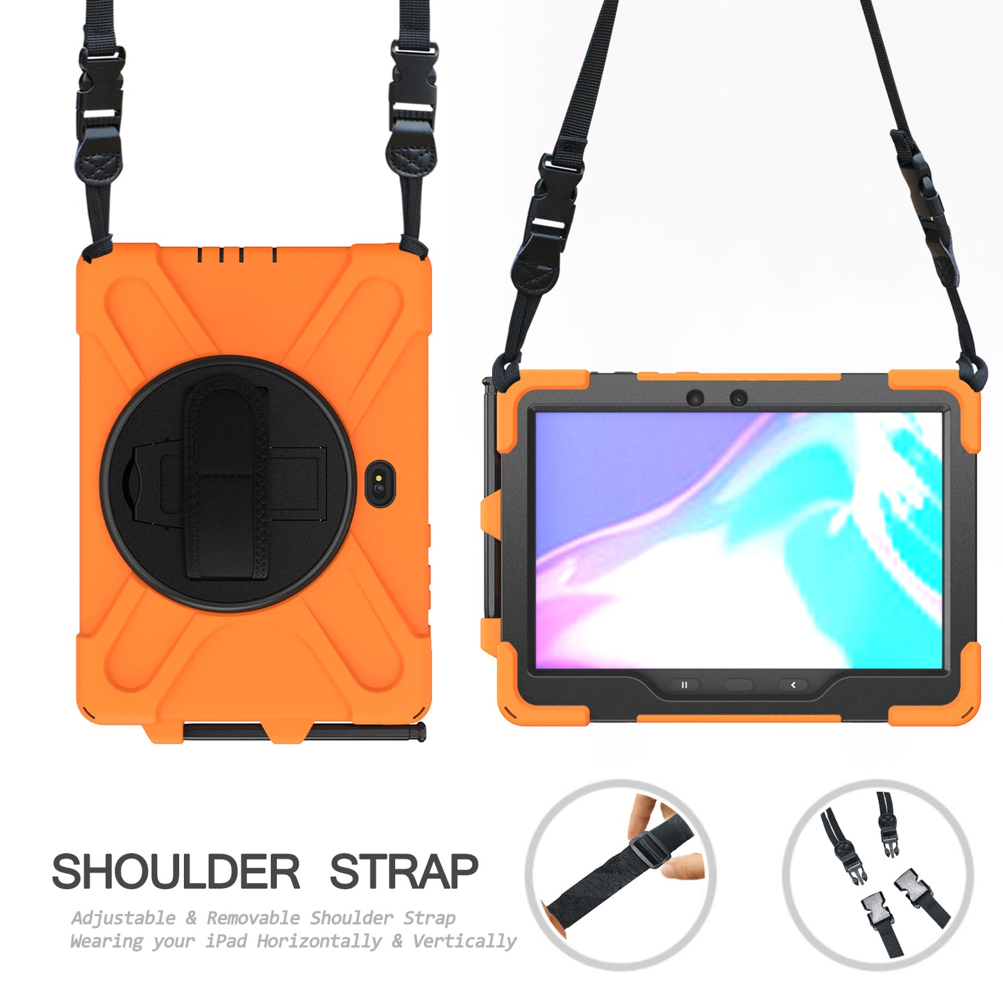 [X-Shape] PC + Silicone 360 Degree Swivel Kickstand Case with Hand Strap and Shoulder Strap for Samsung Galaxy Tab Active Pro(Wi-Fi) SM-T540