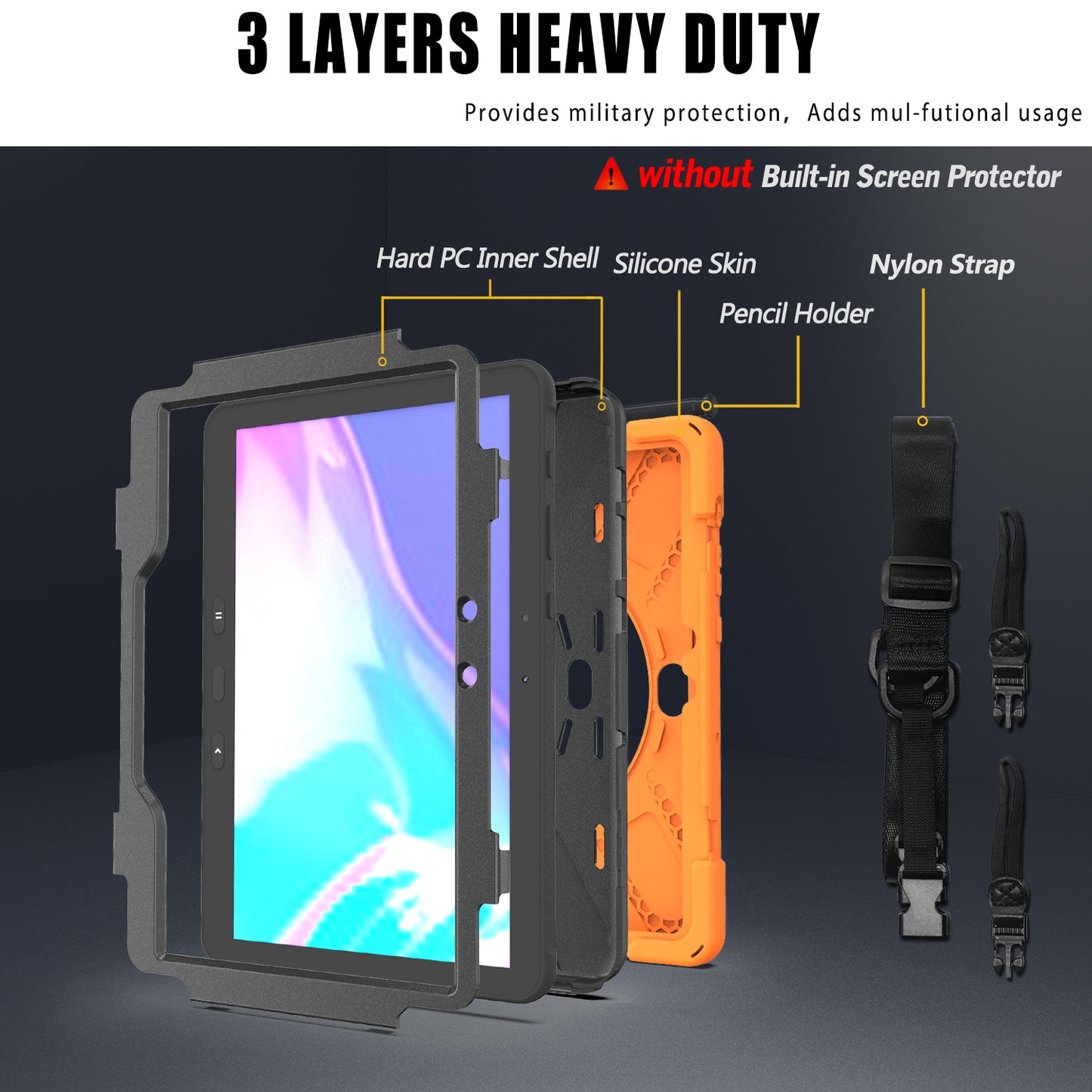 [X-Shape] PC + Silicone 360 Degree Swivel Kickstand Case with Hand Strap and Shoulder Strap for Samsung Galaxy Tab Active Pro(Wi-Fi) SM-T540