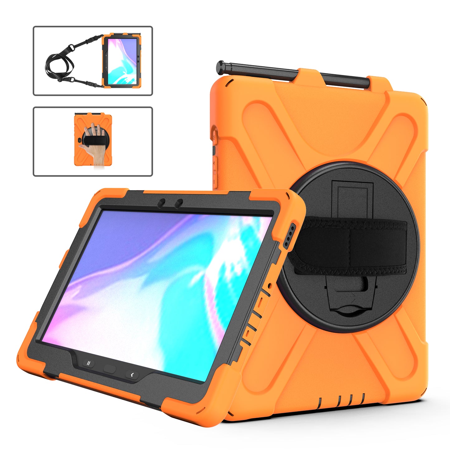 [X-Shape] PC + Silicone 360 Degree Swivel Kickstand Case with Hand Strap and Shoulder Strap for Samsung Galaxy Tab Active Pro(Wi-Fi) SM-T540