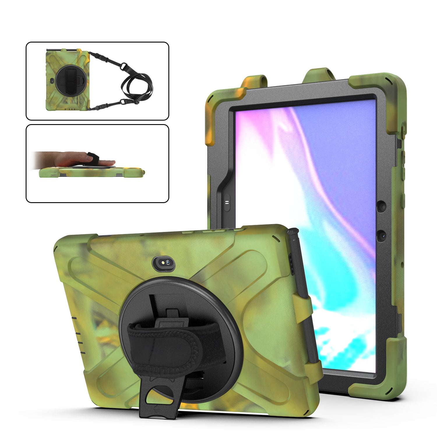 [X-Shape] PC + Silicone 360 Degree Swivel Kickstand Case with Hand Strap and Shoulder Strap for Samsung Galaxy Tab Active Pro(Wi-Fi) SM-T540