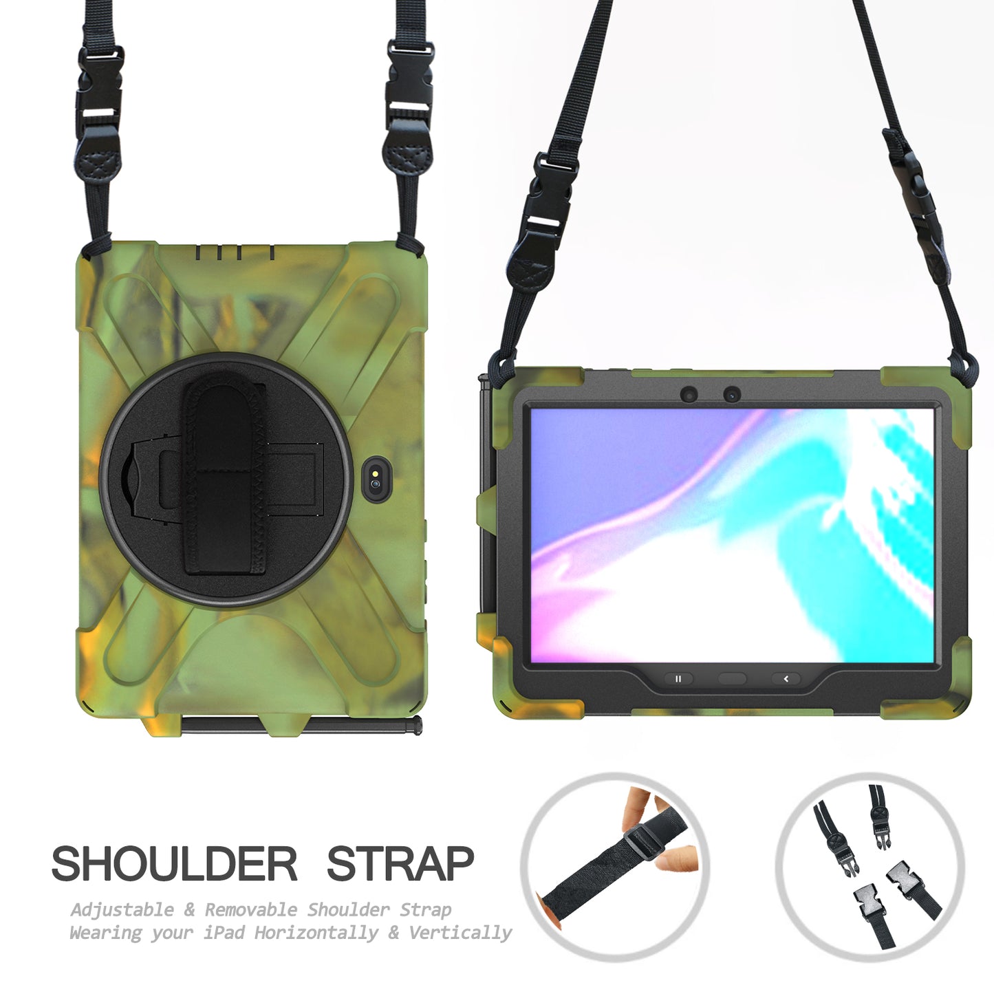 [X-Shape] PC + Silicone 360 Degree Swivel Kickstand Case with Hand Strap and Shoulder Strap for Samsung Galaxy Tab Active Pro(Wi-Fi) SM-T540