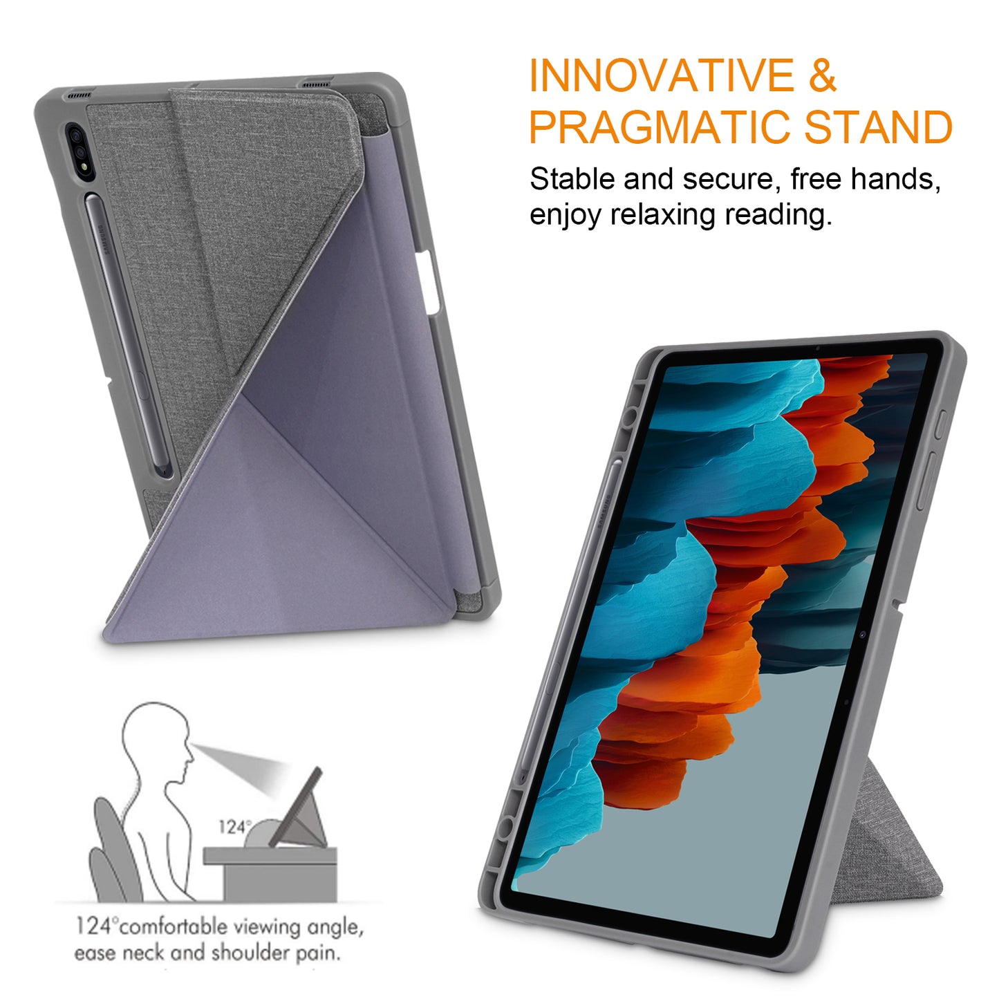 Origami Stand Wake Sleep Smart Leather Case with Pen Holder for Samsung Galaxy Tab S7 Plus T970 T975/Tab S8+