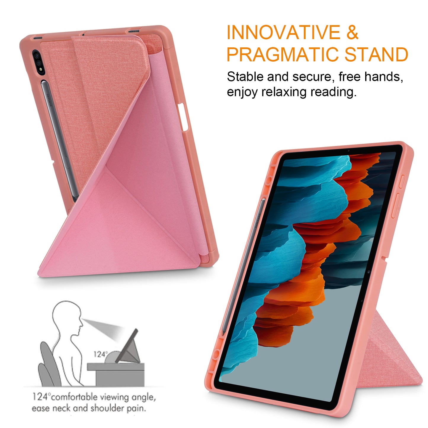 Origami Stand Wake Sleep Smart Leather Case with Pen Holder for Samsung Galaxy Tab S7 Plus T970 T975/Tab S8+