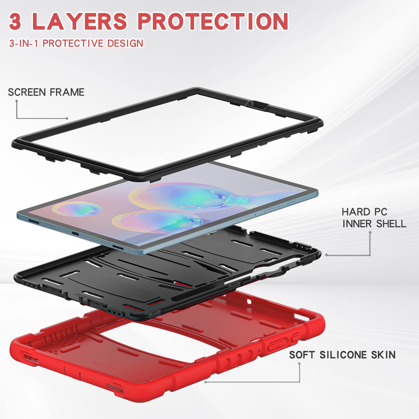 Impact Resistant PC + Soft Silicone Tablet Cover Case with Kickstand for Samsung Galaxy Tab S6 SM-T860 (Wi-Fi)/SM-T865 (LTE)/SM-T867