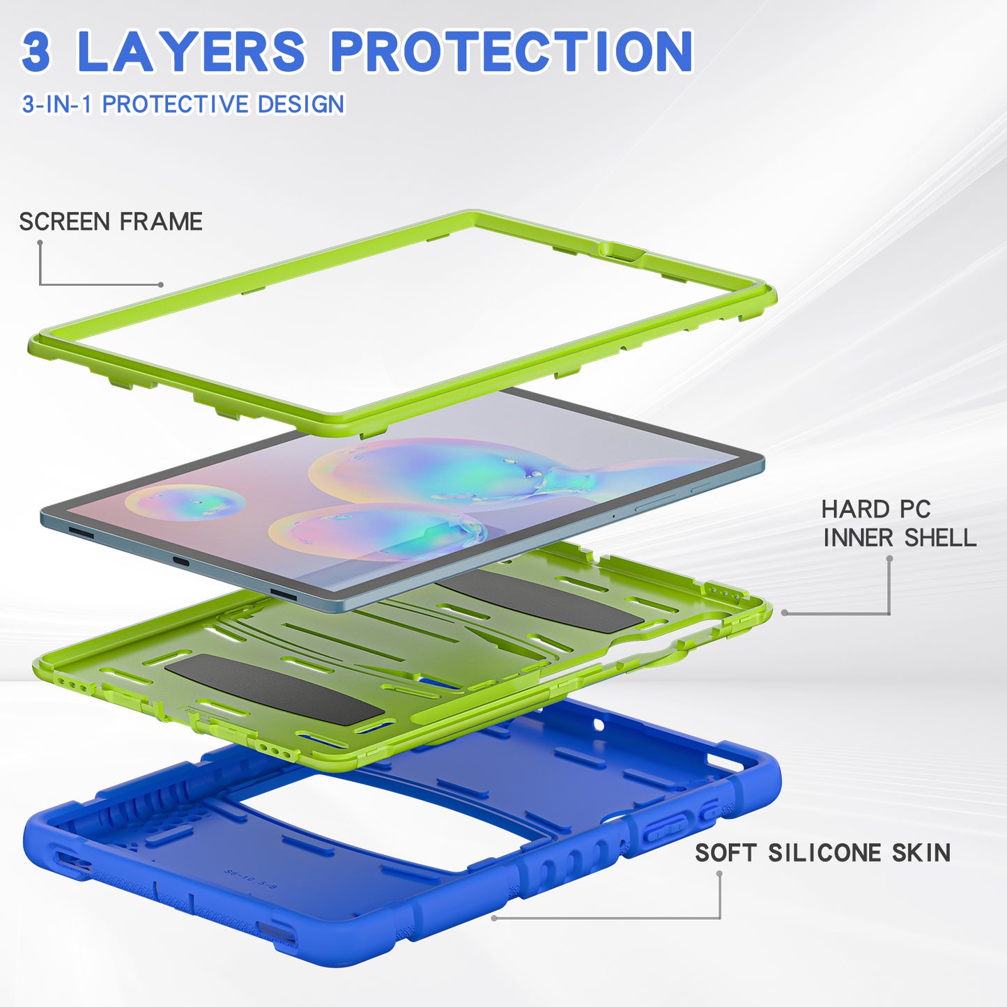 Impact Resistant PC + Soft Silicone Tablet Cover Case with Kickstand for Samsung Galaxy Tab S6 SM-T860 (Wi-Fi)/SM-T865 (LTE)/SM-T867