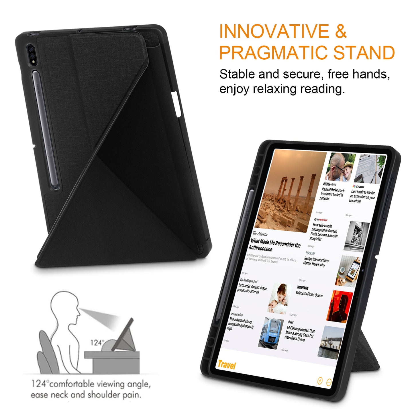 Origami Stand Design Plain Cloth Smart Tablet Case for Samsung Galaxy Tab S7 FE T736/Tab S7 Plus/Tab S8+