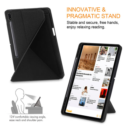 Origami Stand Design Plain Cloth Smart Tablet Case for Samsung Galaxy Tab S7 FE T736/Tab S7 Plus/Tab S8+