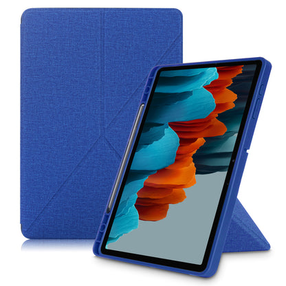 Origami Stand Design Plain Cloth Smart Tablet Case for Samsung Galaxy Tab S7 FE T736/Tab S7 Plus/Tab S8+