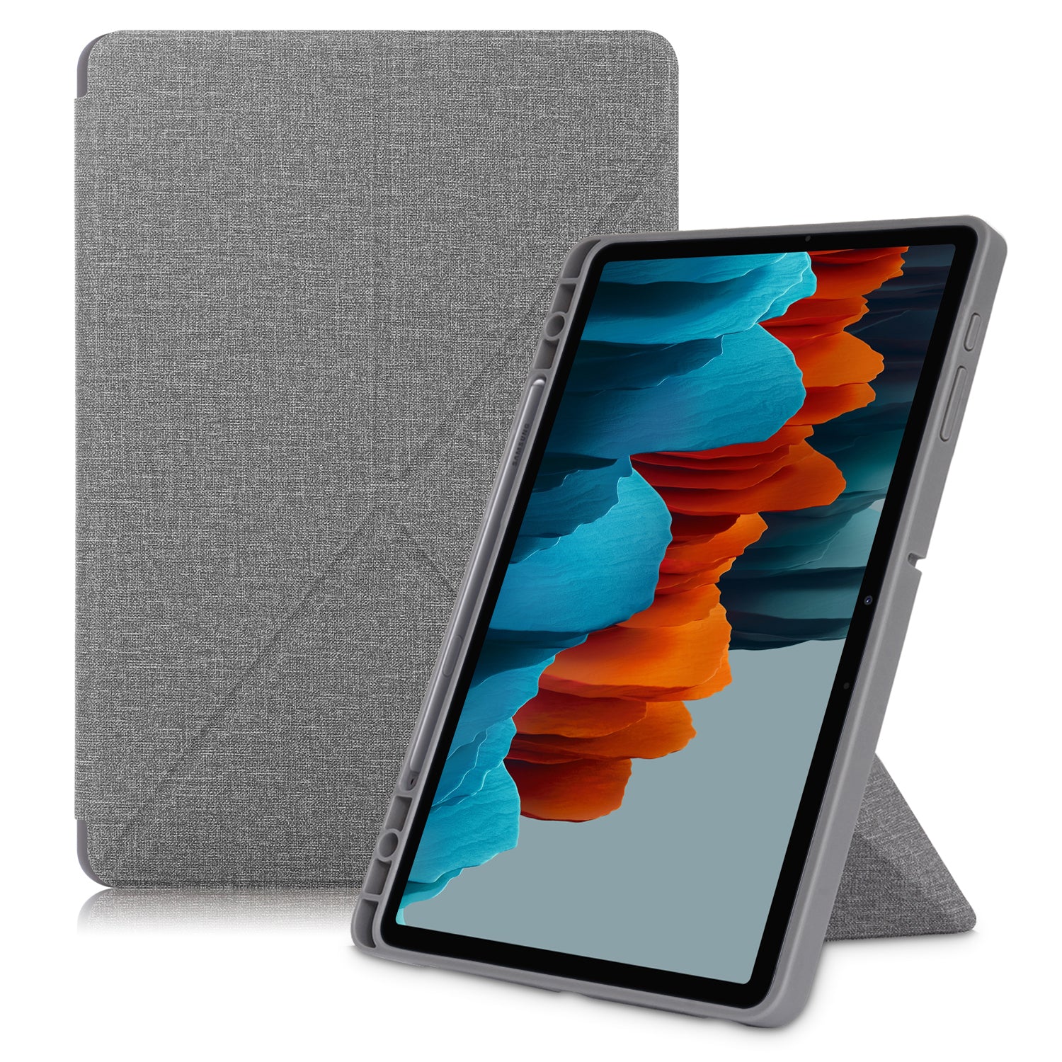 Origami Stand Design Plain Cloth Smart Tablet Case for Samsung Galaxy Tab S7 FE T736/Tab S7 Plus/Tab S8+