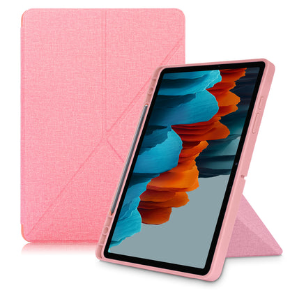 Origami Stand Design Plain Cloth Smart Tablet Case for Samsung Galaxy Tab S7 FE T736/Tab S7 Plus/Tab S8+