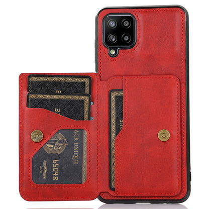 [Built-in Magnetic Metal Sheet] Protective Card Holders PU Leather PC TPU Hybrid Phone Case with Kickstand for Samsung Galaxy A12