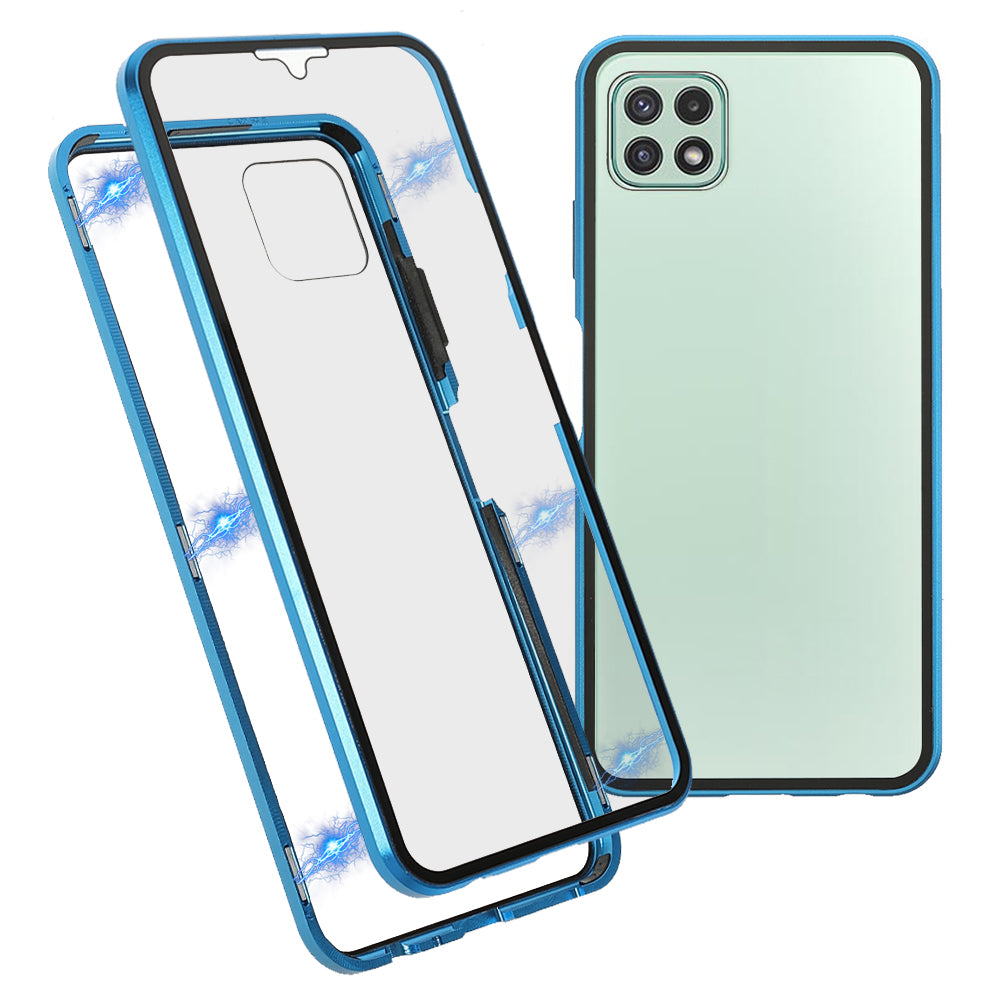 Metal Frame + Double-Sided HD Tempered Glass Anti-Drop Protective Magnetic Absorption Phone Case for Samsung Galaxy A22 5G (EU Version)