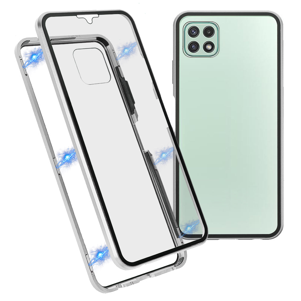 Metal Frame + Double-Sided HD Tempered Glass Anti-Drop Protective Magnetic Absorption Phone Case for Samsung Galaxy A22 5G (EU Version)