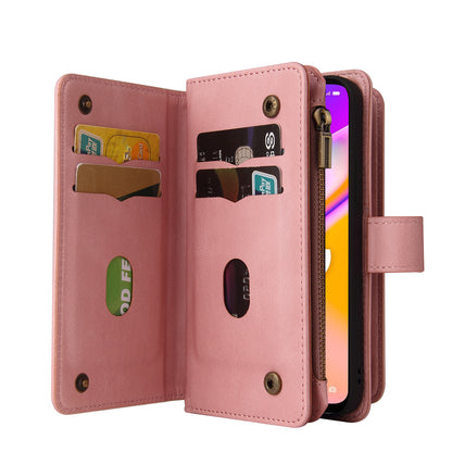 For Oppo A54 5G/A74 5G/A93 5G KT Multi-functional Series-2 Shockproof TPU Frame + Skin-touch Feel Leather Wallet Stand Case with Multiple Card Slots and Zipper Pocket