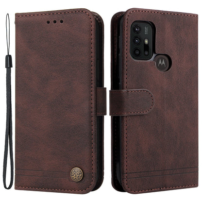 Retro Tree Pattern Metal Button Decor Phone Flip Case Stand PU Leather+TPU Cover for Motorola Moto G10/G20/G30/G10 Power