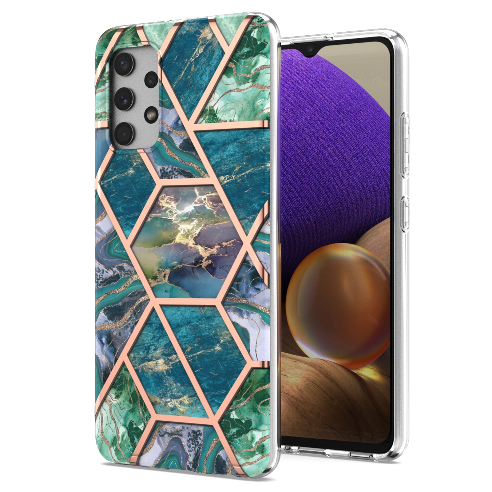 [Support Wireless Charging] Marble Pattern Printing IMD Electroplating Soft TPU Phone Case for Samsung Galaxy A32 4G (EU Version)