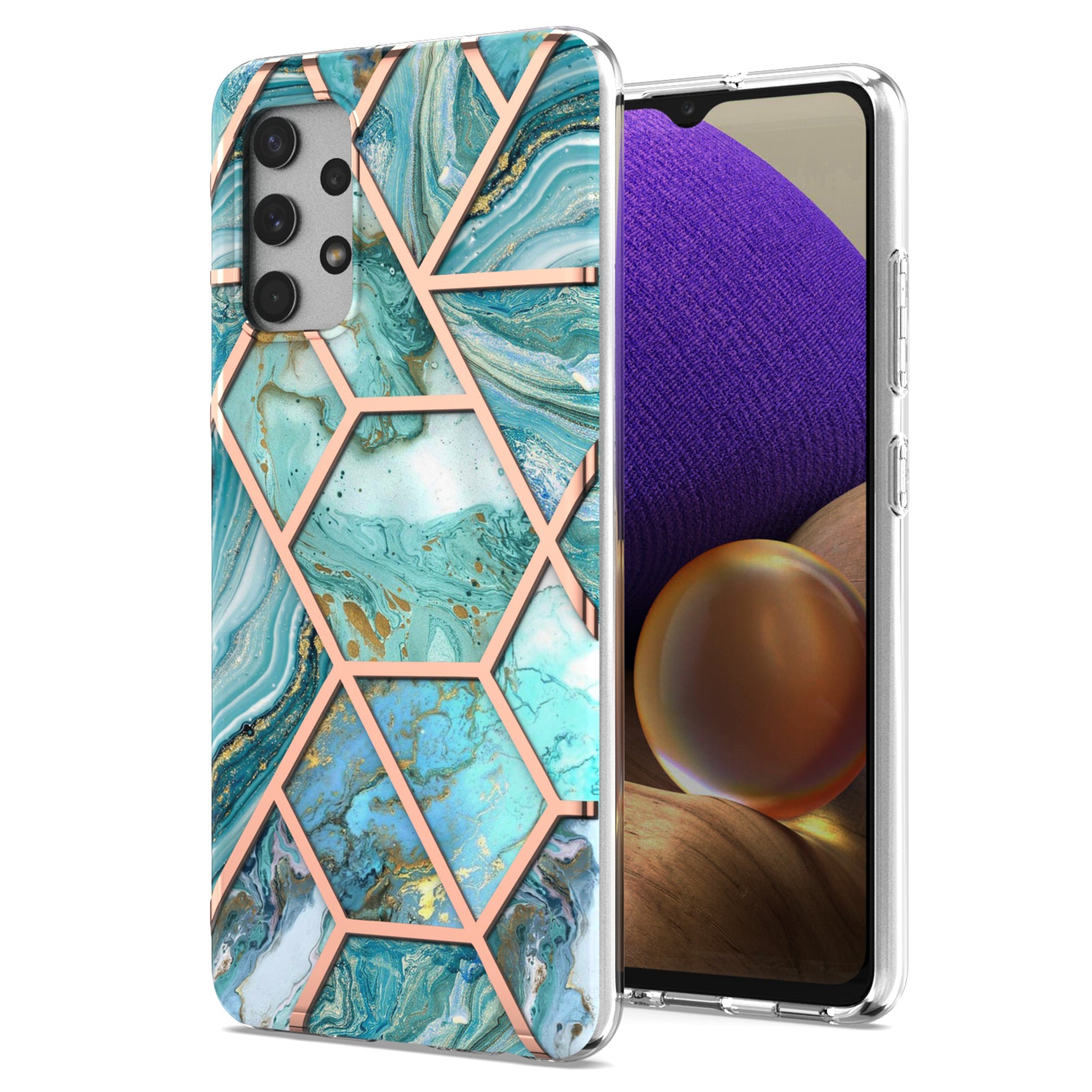 [Support Wireless Charging] Marble Pattern Printing IMD Electroplating Soft TPU Phone Case for Samsung Galaxy A32 4G (EU Version)