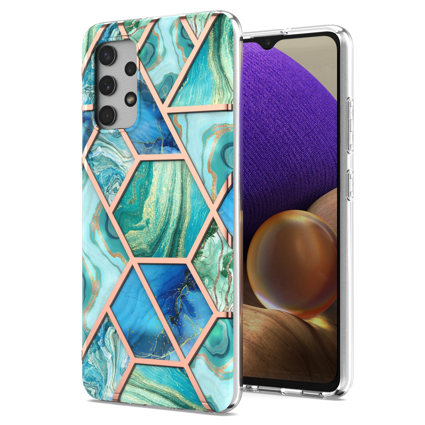 [Support Wireless Charging] Marble Pattern Printing IMD Electroplating Soft TPU Phone Case for Samsung Galaxy A32 4G (EU Version)