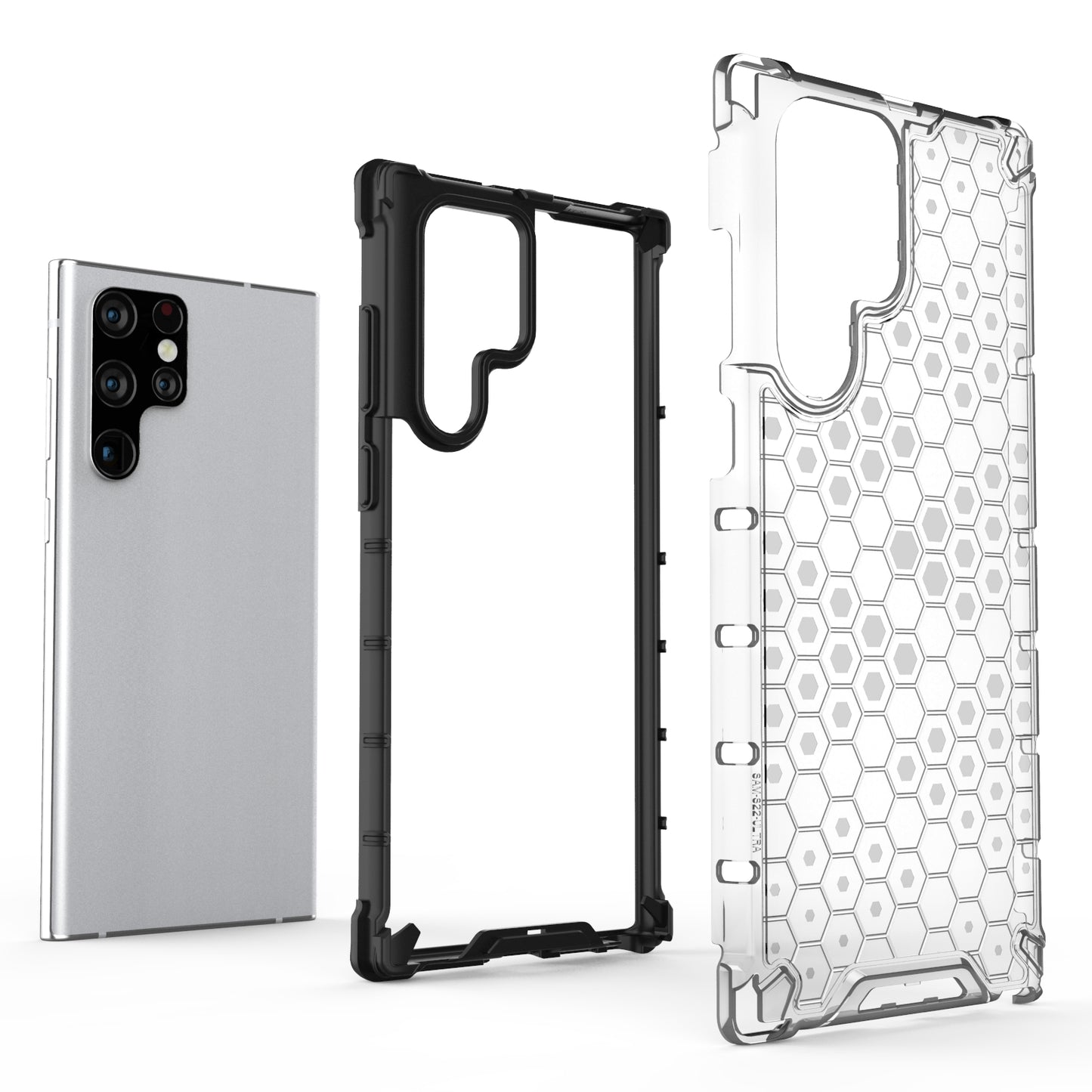 Honeycomb Pattern TPU + PC Hybrid Phone Cover Shock-proof Protective Case for Samsung Galaxy S22 Ultra 5G