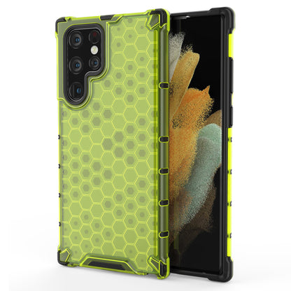 Honeycomb Pattern TPU + PC Hybrid Phone Cover Shock-proof Protective Case for Samsung Galaxy S22 Ultra 5G