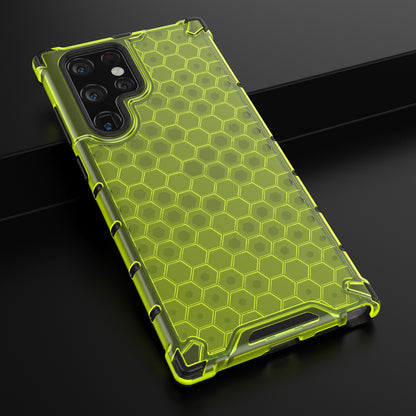 Honeycomb Pattern TPU + PC Hybrid Phone Cover Shock-proof Protective Case for Samsung Galaxy S22 Ultra 5G